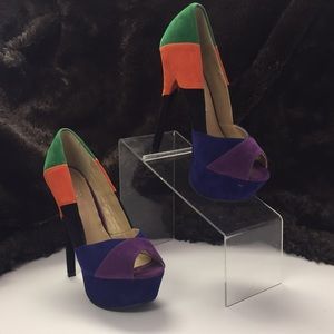 Alba Women’s Rainbow Peep Toe Block Platform Stiletto Heels Size 6.5